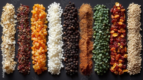  Various colored beans stacked on a dark backdrop