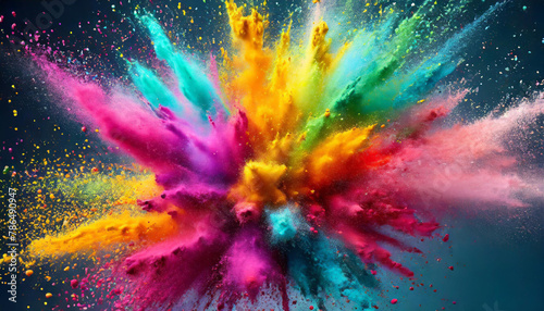Explosion splash of colorful powder with freeze isolated on background
