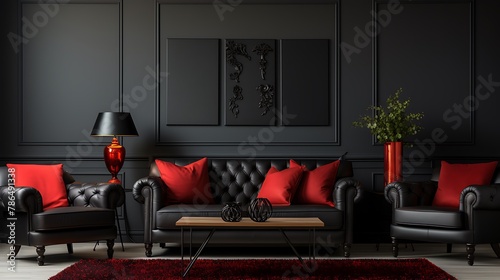 Black Luxury modern retro-style living room with blank image frames for your design  © Wajid