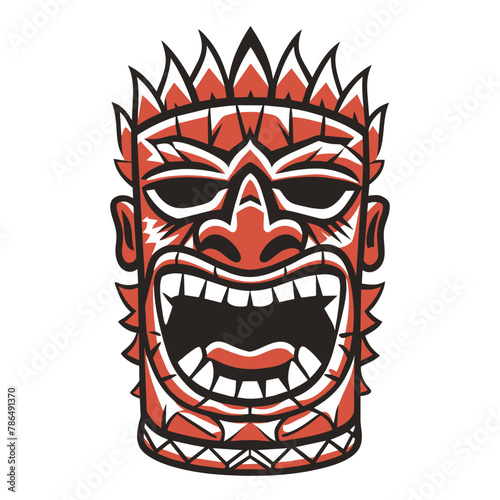 Colorful graphic illustration of a traditional hawaiian tiki mask with tribal designs © Pavel