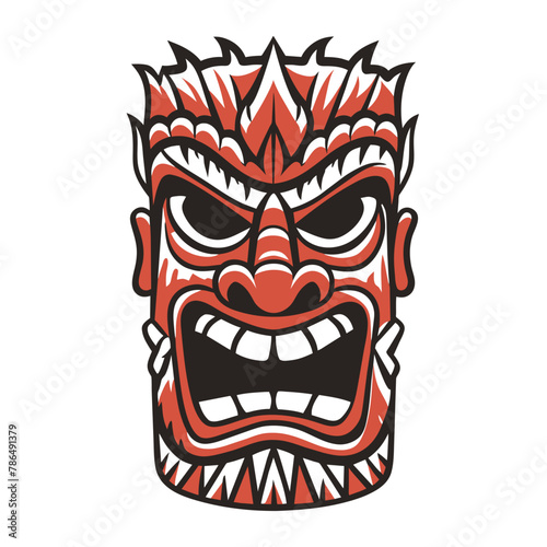 Vector illustration of a colorful traditional hawaiian tiki mask with tribal designs, ideal for cultural and thematic designs