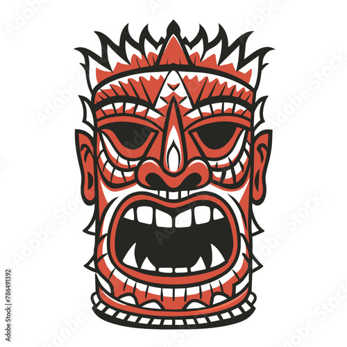Exotic traditional tiki mask illustration showcasing polynesian tribal art and ancient hawaiian culture in a decorative wood carving artwork with symbolic spiritual and ceremonial elements © Pavel