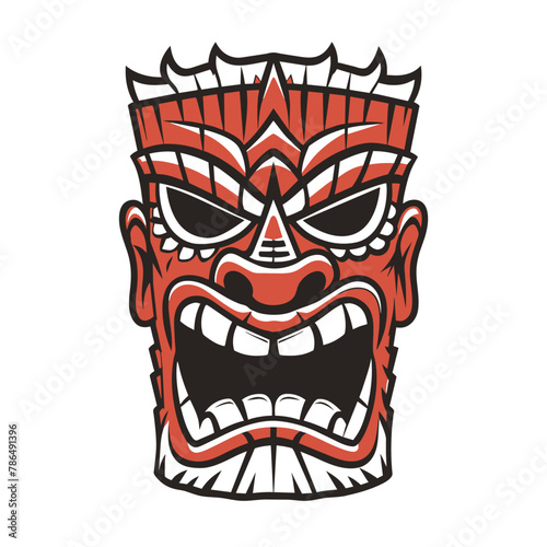 Vector illustration of a colorful traditional hawaiian tiki mask with tribal designs, ideal for cultural and thematic designs