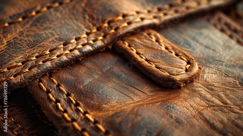  A detailed shot of a leather wallet, showcasing intricate stitching patterns on its inside surface, along with a visible stitch on the outside edge of the inner pocket