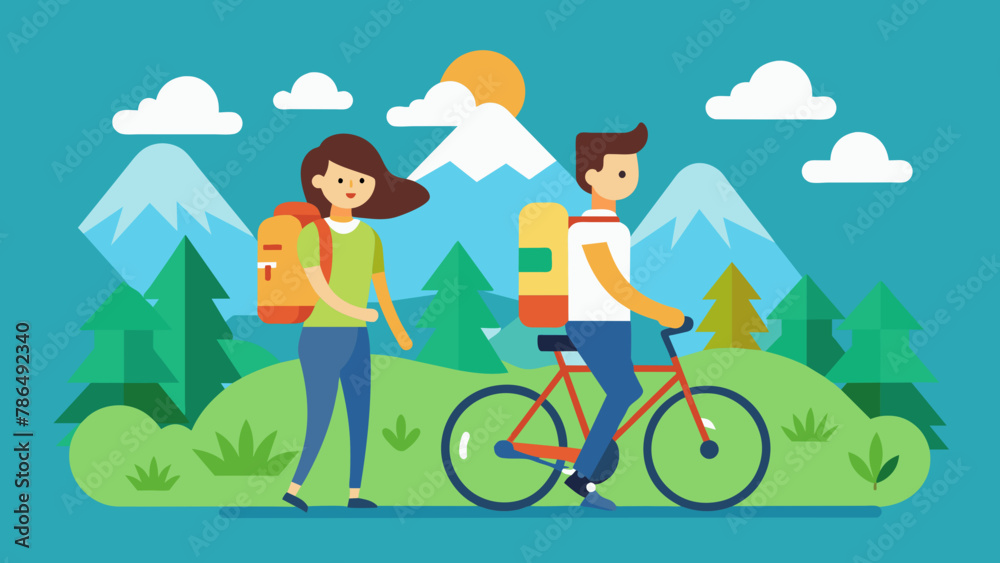 young woman is traveling by bicycle vector illustration