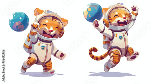 Tiger space astronaut cute baby cartoon vector character