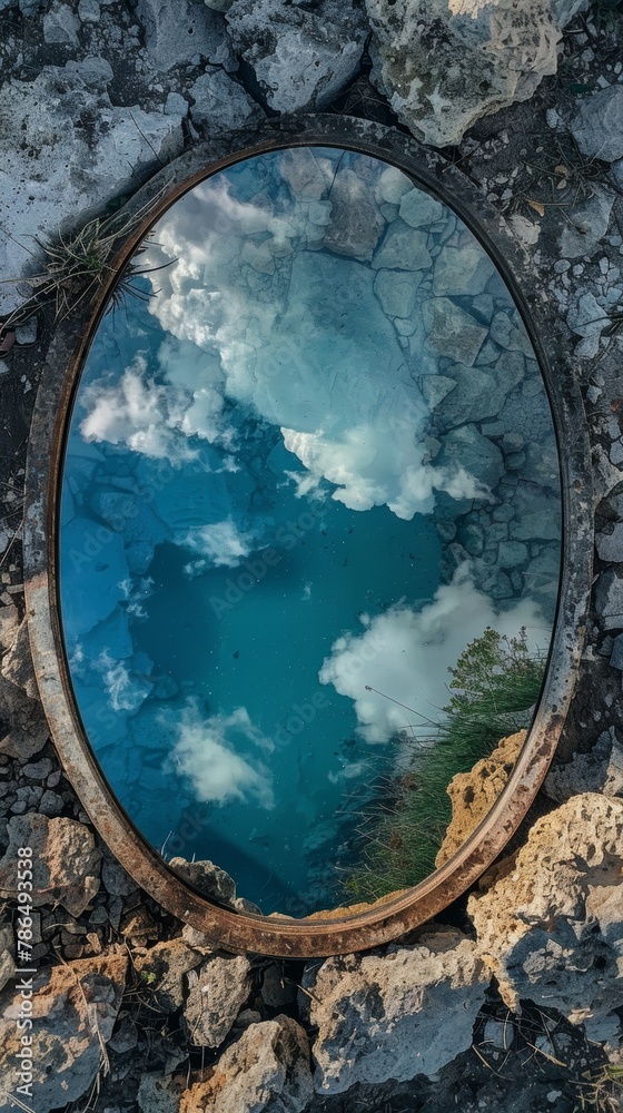 Fototapeta premium Sky Reflection in Rustic Mirror