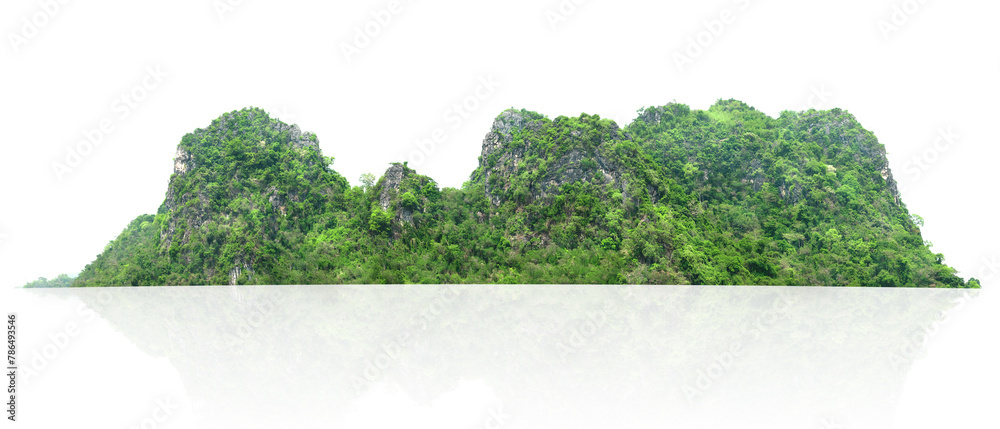 Obraz premium mountain range with lush green trees isolate on white background