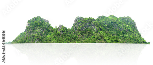 mountain range with lush green trees isolate on white background
