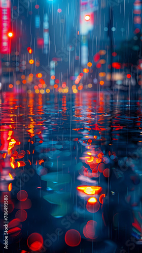 Reflections of city lights on water surfaces, realistic natural science photography, copy space