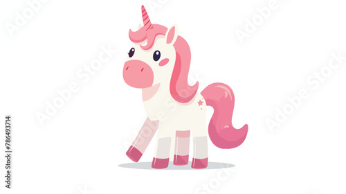 Toy of unicorn with pink mane and tail flat style vect