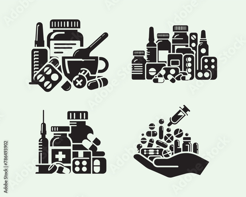 vintage medical elements ink vector