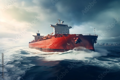 Large cargo ship sailing in the sea, tanker ship