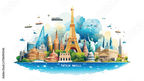 Travel around the world concept. Tourism with famous 