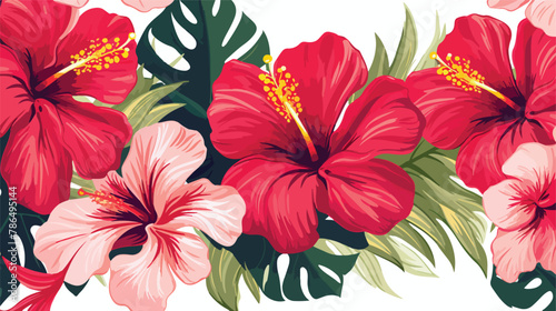 Tropical Hibiscus and Monstera tropical pattern hibisca © Megan