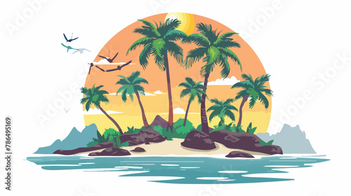 Fototapeta Naklejka Na Ścianę i Meble -  Tropical island illustration design template flat vector