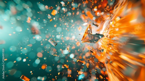 Bunte fliegende leuchtende Glas Teile explodieren als Hintergundmotiv