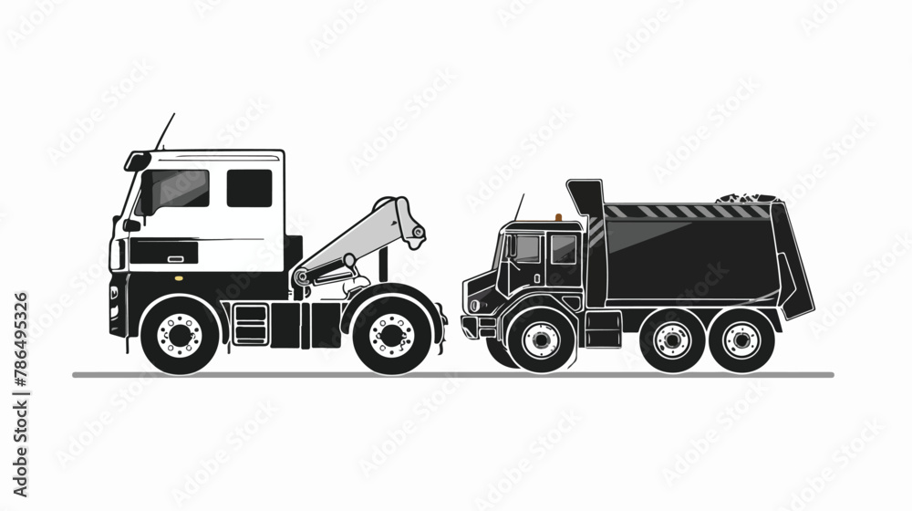 Truck and construction compacter in black and white