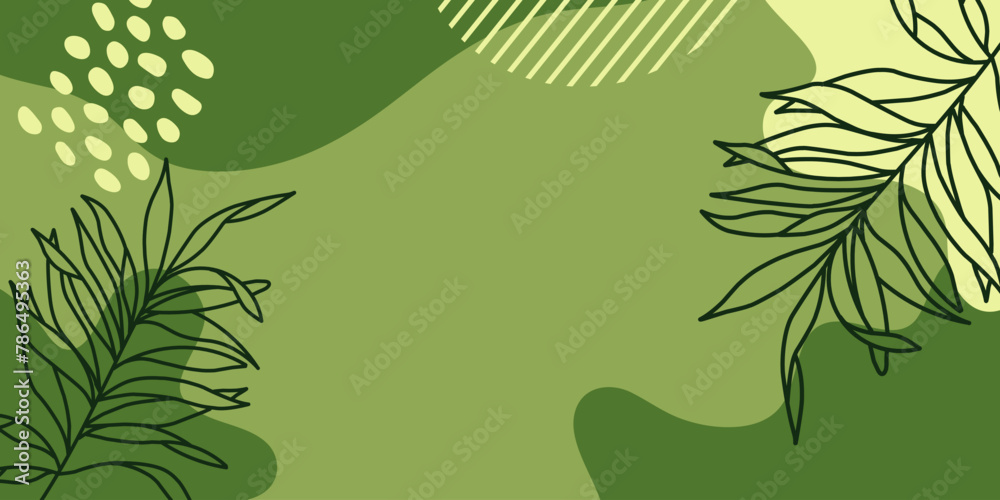 Fototapeta premium Abstract floral art background vector. Botanical foliage line. Illustration design for wallpaper, banner, print, poster, cover, greeting, invitation, packaging.