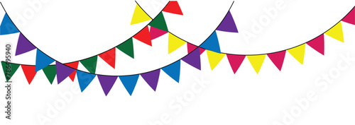 Carnival garland with pennants. Decorative colorful party flags for birthday celebration, festival and fair decoration. Festive background with hanging flags. Vector illustration. Eps file 299.