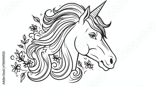 Fototapeta Naklejka Na Ścianę i Meble -  Unicorn doodle icon Vector illustration isolated on wh