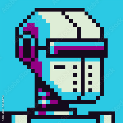 8-bit sky-fi cyborg pixel art cartoon vector icon, avatar robot character,  game user or web profile persons and people,  social net portrait, 80s, face, minimalistic vector illustration.