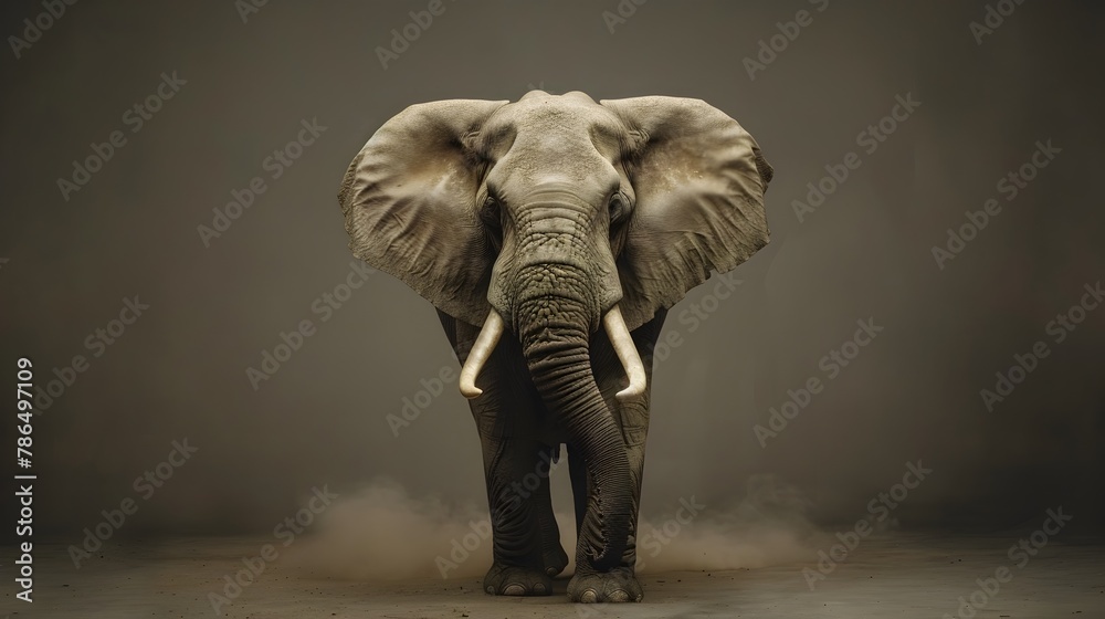 Fototapeta premium Powerful and Majestic Elephant Stands Tall in Serene Monochrome Landscape