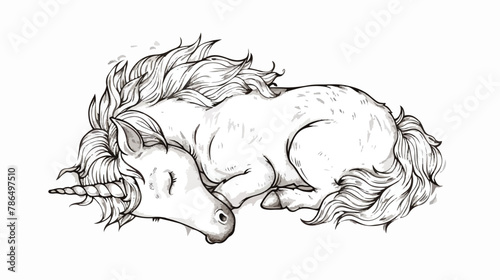 Fototapeta Naklejka Na Ścianę i Meble -  Unicorn sleep cute line art illustration isolated on w