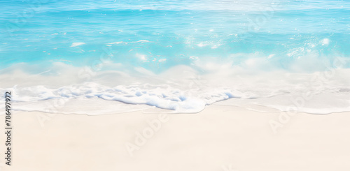 Blurred background of sandy beach with blue sea and copy space for summer vacation concept  travel   relaxed on white sand at tropical resort. bokeh effect  banner design.