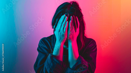 Portrait of Embarrassed Girl Against Gradient Background 