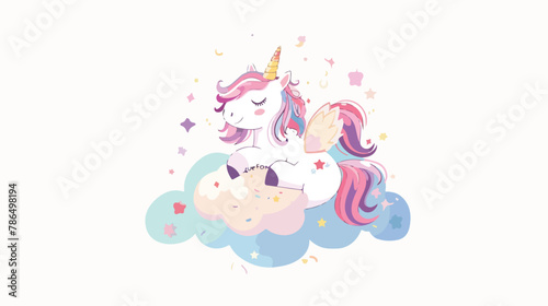 Ute unicorn on a cloud. Happy. Sweets. Flat vector illustration