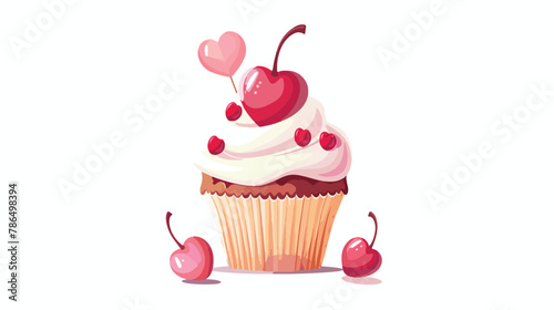 Valentine Day cartoon cake or cupcake with cream