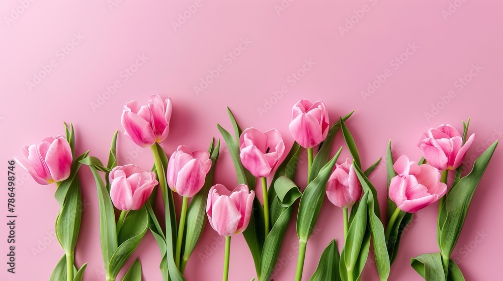 Pink tulips on a pink background. Generative AI. Pink tulips on a pink background. Generative AI.