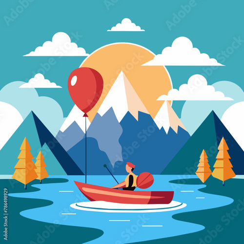 tourist kayak with balloons vector illustration
