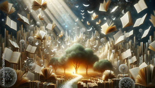 Enchanted Pages: A Magical Forest of Fluttering Books - Greeting Card for World Book Day photo