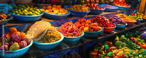 Multitype fruits and vegetables placed in market for selling