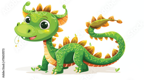 Fototapeta Naklejka Na Ścianę i Meble -  Vector cute green dragon baby. Chinese new year symbol