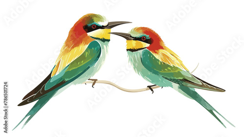 Vector drawing of a pair of colorful bee-eater birds