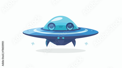 Fototapeta Naklejka Na Ścianę i Meble -  Vector flat funny blue alien spaceship logo or label