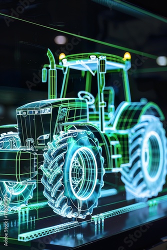 Virtual tractor projection, modern farm innovation, schematic