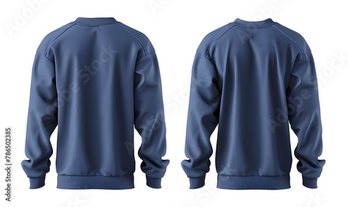 Blue hoodie, front and back view on a white background. Blue Hooded Sweatshirt on White Background