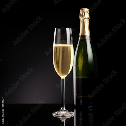 A crystalclear flute glass of champagne and bottle SVG isolated on transparent background