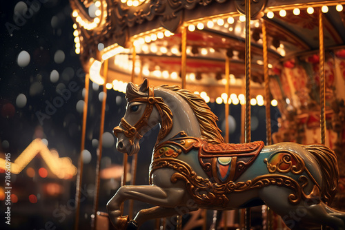 Carousel horse at the amusement park in the night made with generative AI © Tetiana
