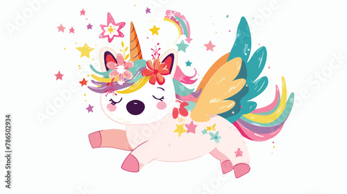 Vector happy corgi dog unicorn. Fantasy animal