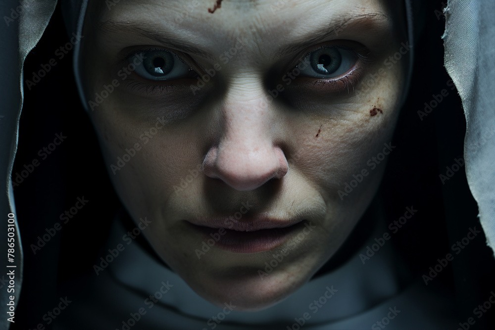 Mysterious religious person nun priest in church robe serious face expression Generative AI illustration Mysterious religious person nun priest in church robe serious face expression Generative AI illustration