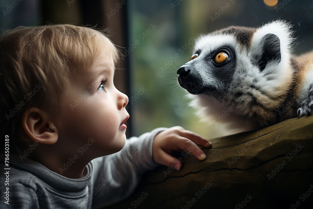 Obraz premium Close up portrait of a connection between humans and animals generative AI