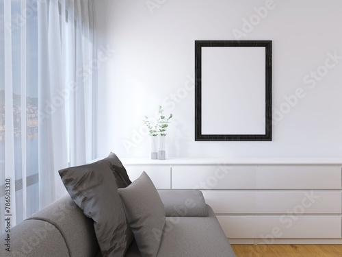 Wall poster mockup. Modern interior frame mockup. 3D render photo