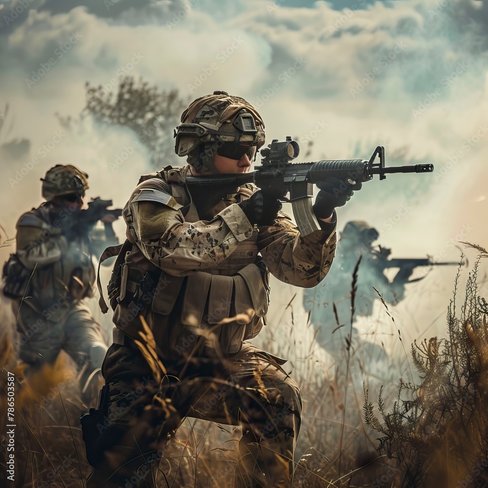 army soldiers fighting with guns and defending their country. In remember of military veteran and Happy memorial day Celebration army soldiers fighting with guns and defending their country. In remember of military veteran and Happy memorial day Celebration