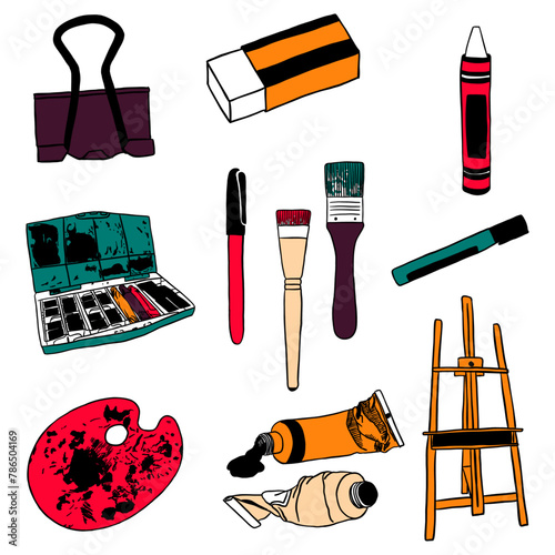 hand drawn art supplies illustration