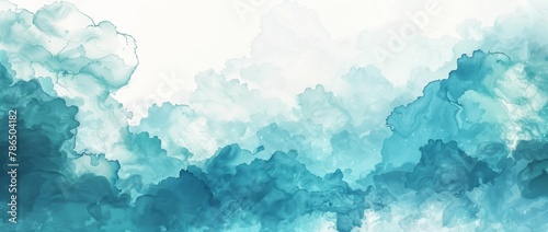 watercolor abstract cloud background, blue and teal colors, dreamy clouds, fantasy sky banner design Generative AI